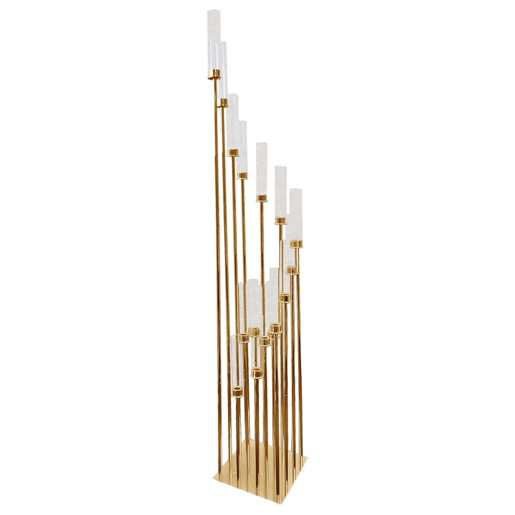 16-Arm Gold Cluster Taper Candle Holder with Clear Glass Shades 78" - Majestic Large Candle Arrangement for Ceremonies